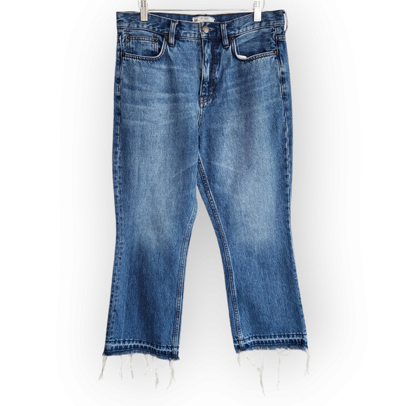 Free People Mid Wash High Waisted Cropped Kick Boot Cut Jeans 29 - Picture 8 of 8